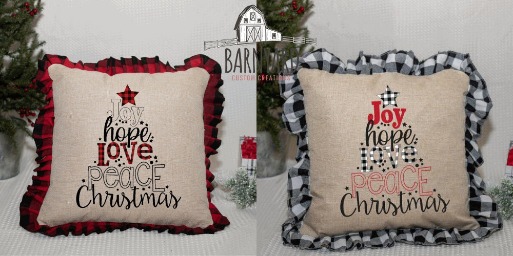 Joy Hope Love Peace Christmas Sublimation Pillow Cover, Red Or White  Buffalo Plaid Pillow, Home Decor, Housewarming Gift
