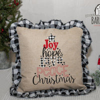 Joy Hope Love Peace Christmas Sublimation Pillow Cover, Red Or White Buffalo Plaid Pillow, Home Decor, Housewarming Gift