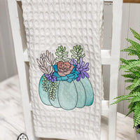 Beautiful Potted Pumpkin Succulent Plants Embroidered Tea Towel