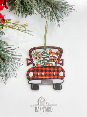 Vintage Red Christmas Trucks Filled With Joy Ornament Sets