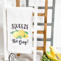 Squeeze The Day embroidered tea towel