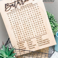 Bathroom Word Search Wood Sign