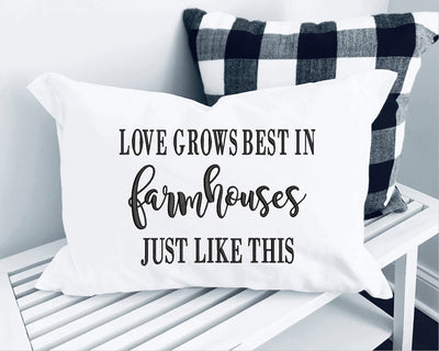 Love Grows Best In Farmhouses Just Like This Embroidered Throw Pillow