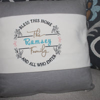 Embroidered Bless This Home Personalized w/Family Name Pillow