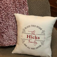 Embroidered Bless This Home Personalized w/Family Name Pillow