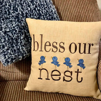 Embroidered Bless Our Nest Cotton Pillow