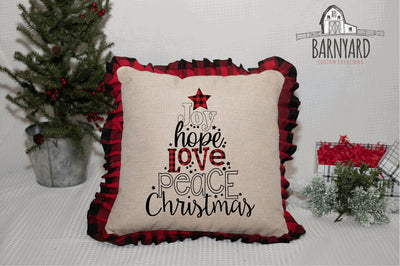 Joy Hope Love Peace Christmas Sublimation Pillow Cover, Red Or White Buffalo Plaid Pillow, Home Decor, Housewarming Gift